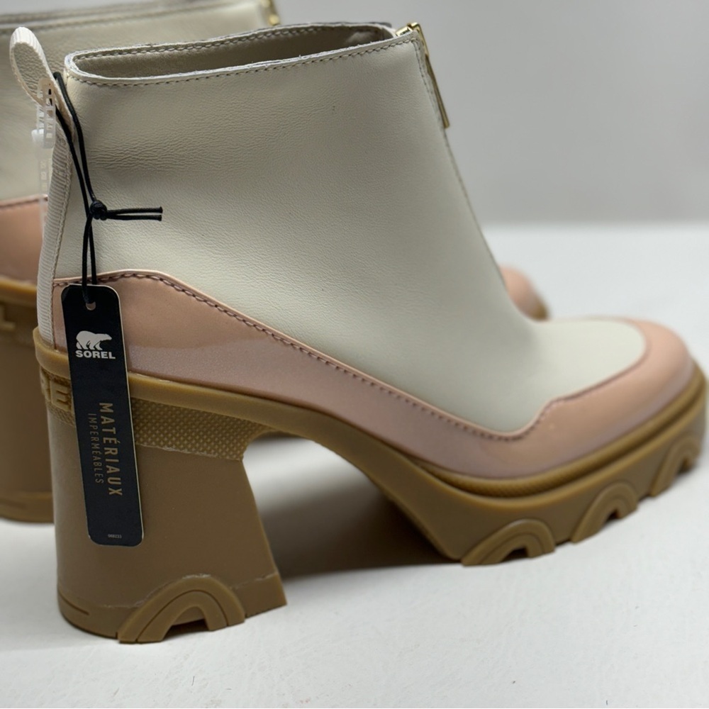 Sorel Waterproof Brex Heeled Chalk/Peach Women Chelsea Leather Zip Booties 8 - Picture 4 of 11